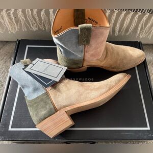 Lucchese Moonstruck. Suede, color block cowboy fashion boots.